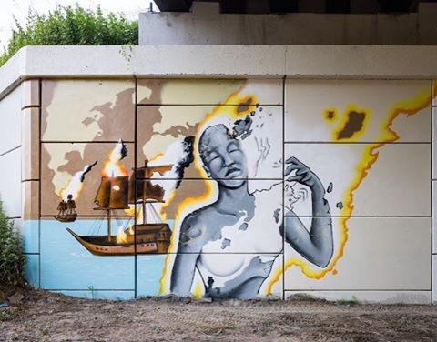 ARTIST: Osman Muhammad INSPIRATION: Atlas of the Transatlantic Slave Trade (2011) by David Eltis and David Richardson & A Holocaust Called Hiroshima by Ronald Takaki, who won an Anisfield-Wolf award in 1994 LOCATION: East 9th Street Wall, east of Tower City Station